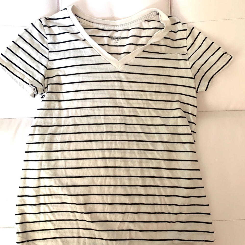 black & white striped v-neck